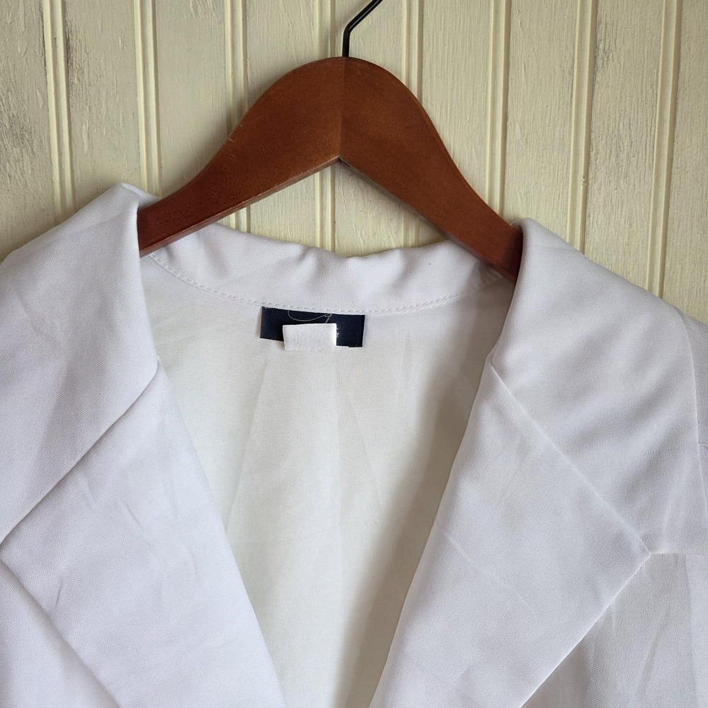 RAG Blazer Jacket Womens 16 White Cotton Blend Button Front Unlined Long Sleeve